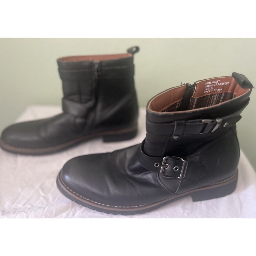 POLAR FOX WYATT MEN'S ENGINEER ZIPPER MOTORCYCLE HIKING BUCKLE BOOTS SIZE 8.5